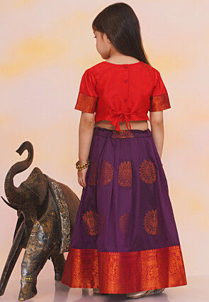 Woven Art Silk Lehenga in Violet