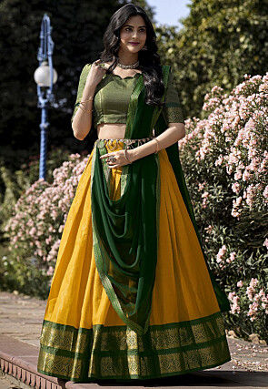 Woven Art Silk Lehenga in Yellow