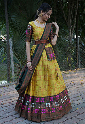 Woven Art Silk Lehenga in Yellow
