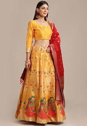 Woven Art Silk Lehenga in Yellow