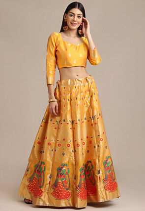 Woven Art Silk Lehenga in Yellow