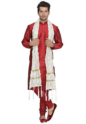 Woven Art Silk Men Stole in Off White