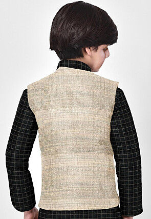 Woven Art Silk Nehru Jacket in Light Beige