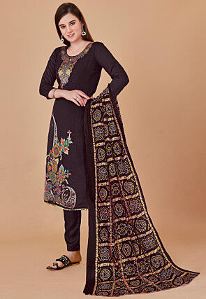 Woven Art Silk Pakistani Suit in Brown