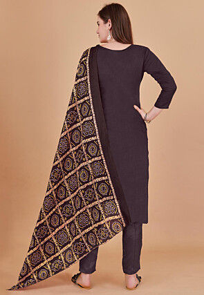 Woven Art Silk Pakistani Suit in Brown