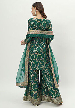 Woven Art Silk Pakistani Suit in Green