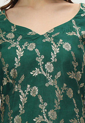 Woven Art Silk Pakistani Suit in Green