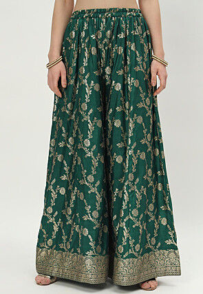 Woven Art Silk Pakistani Suit in Green