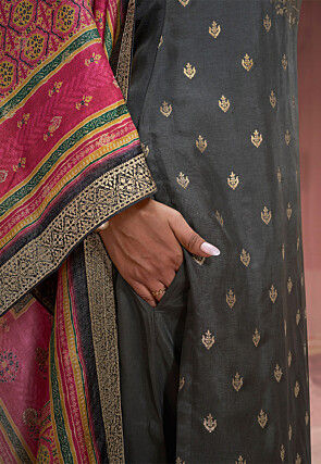 Woven Art Silk Pakistani Suit in Grey