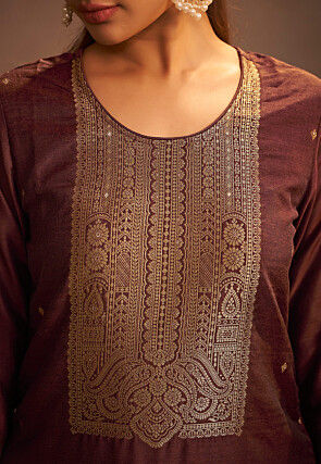 Woven Art Silk Pakistani Suit in Maroon