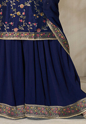 Woven Art Silk Pakistani Suit in Navy Blue