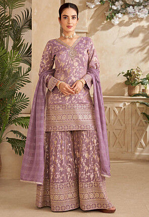 Woven Art Silk Pakistani Suit in Purple
