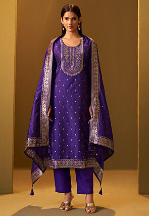 Woven Art Silk Pakistani Suit in Purple