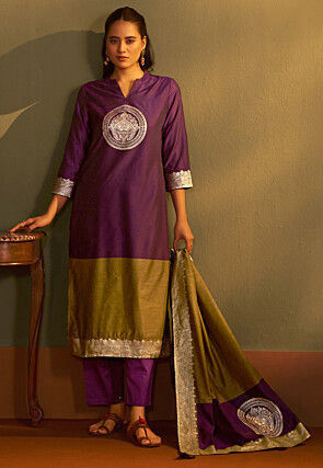 Woven Art Silk Pakistani Suit in Purple