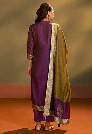 Woven Art Silk Pakistani Suit in Purple