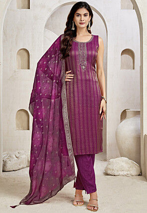 Woven Art Silk Pakistani Suit in Purple