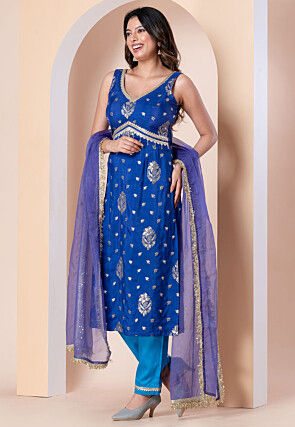 Woven Art Silk Pakistani Suit in Royal Blue