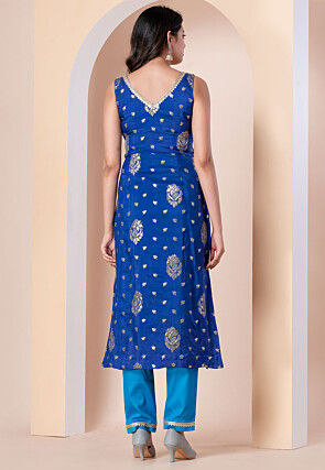 Woven Art Silk Pakistani Suit in Royal Blue