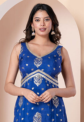 Woven Art Silk Pakistani Suit in Royal Blue