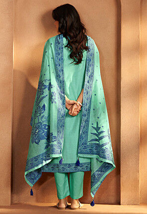 Woven Art Silk Pakistani Suit in Sea Green