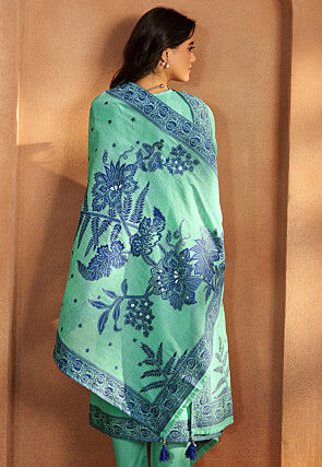 Woven Art Silk Pakistani Suit in Sea Green