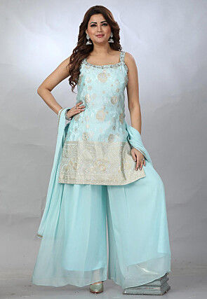 Woven Art Silk Pakistani Suit in Sky Blue