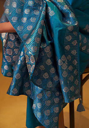 Woven Art Silk Pakistani Suit in Teal Blue