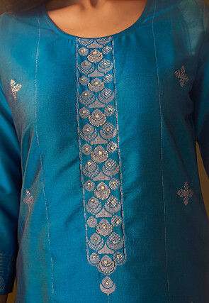 Woven Art Silk Pakistani Suit in Teal Blue