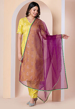 Woven Art Silk Pakistani Suit in Yellow