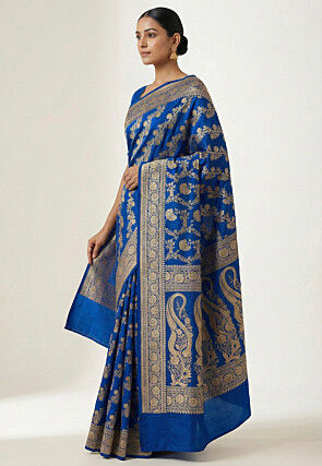 Woven Art Silk Saree from Banaras in Blue