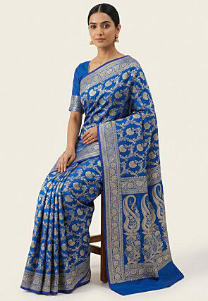 Woven Art Silk Saree from Banaras in Blue