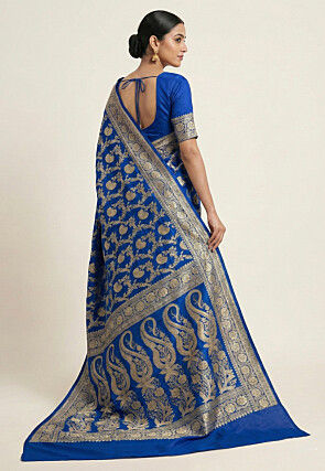 Woven Art Silk Saree from Banaras in Blue
