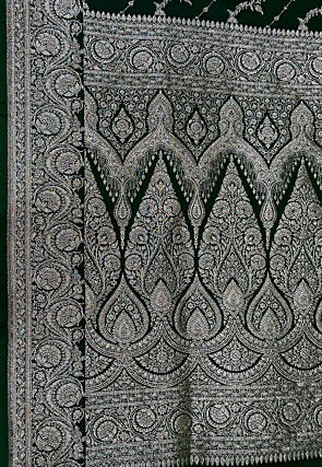 Woven Art Silk Saree from Banaras in Dark Green