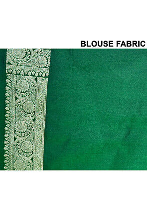 Woven Art Silk Saree from Banaras in Dark Green