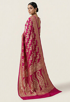 Woven Art Silk Saree from Banaras in Fuchsia