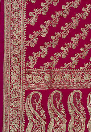 Woven Art Silk Saree from Banaras in Fuchsia