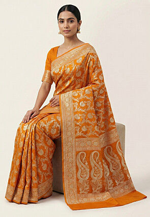 Woven Art Silk Saree from Banaras in Mustard