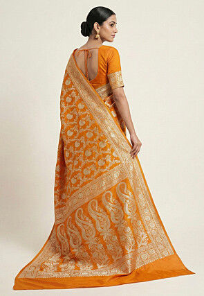 Woven Art Silk Saree from Banaras in Mustard