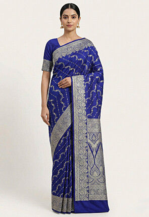 Woven Art Silk Saree from Banaras in Royal Blue