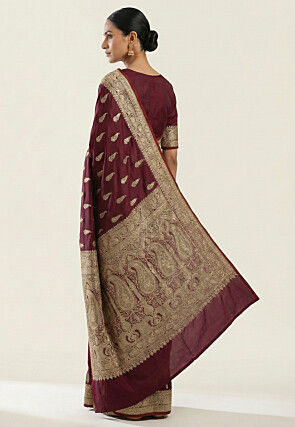 Woven Art Silk Saree from Banaras in Wine