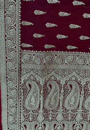 Woven Art Silk Saree from Banaras in Wine