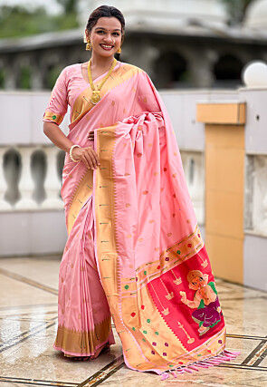 Woven Art Silk Saree in Baby Pink