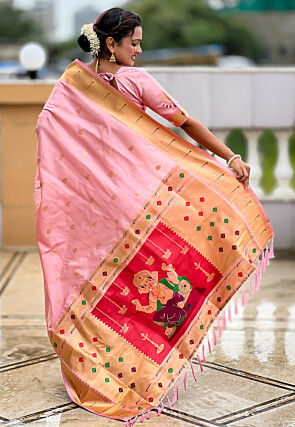 Woven Art Silk Saree in Baby Pink