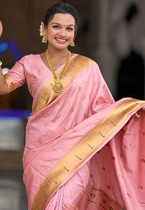 Woven Art Silk Saree in Baby Pink
