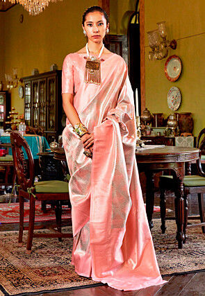 Woven Art Silk Saree in Baby Pink