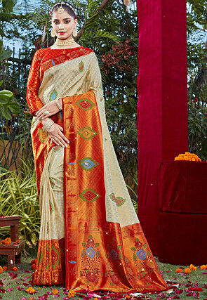 Woven Art Silk Saree in Beige