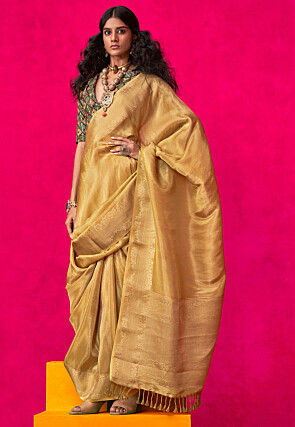 Woven Art Silk Saree in Beige