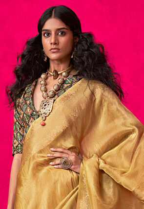 Woven Art Silk Saree in Beige