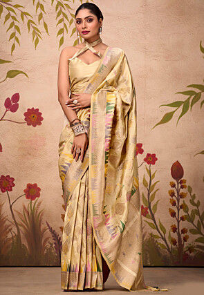 Woven Art Silk Saree in Beige
