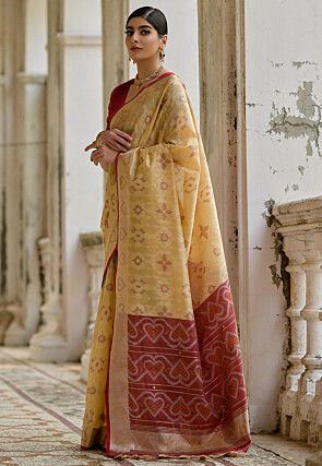 Woven Art Silk Saree in Beige